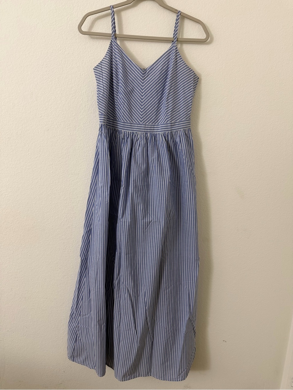 LOFT Blue and White Striped V-Neck Dress